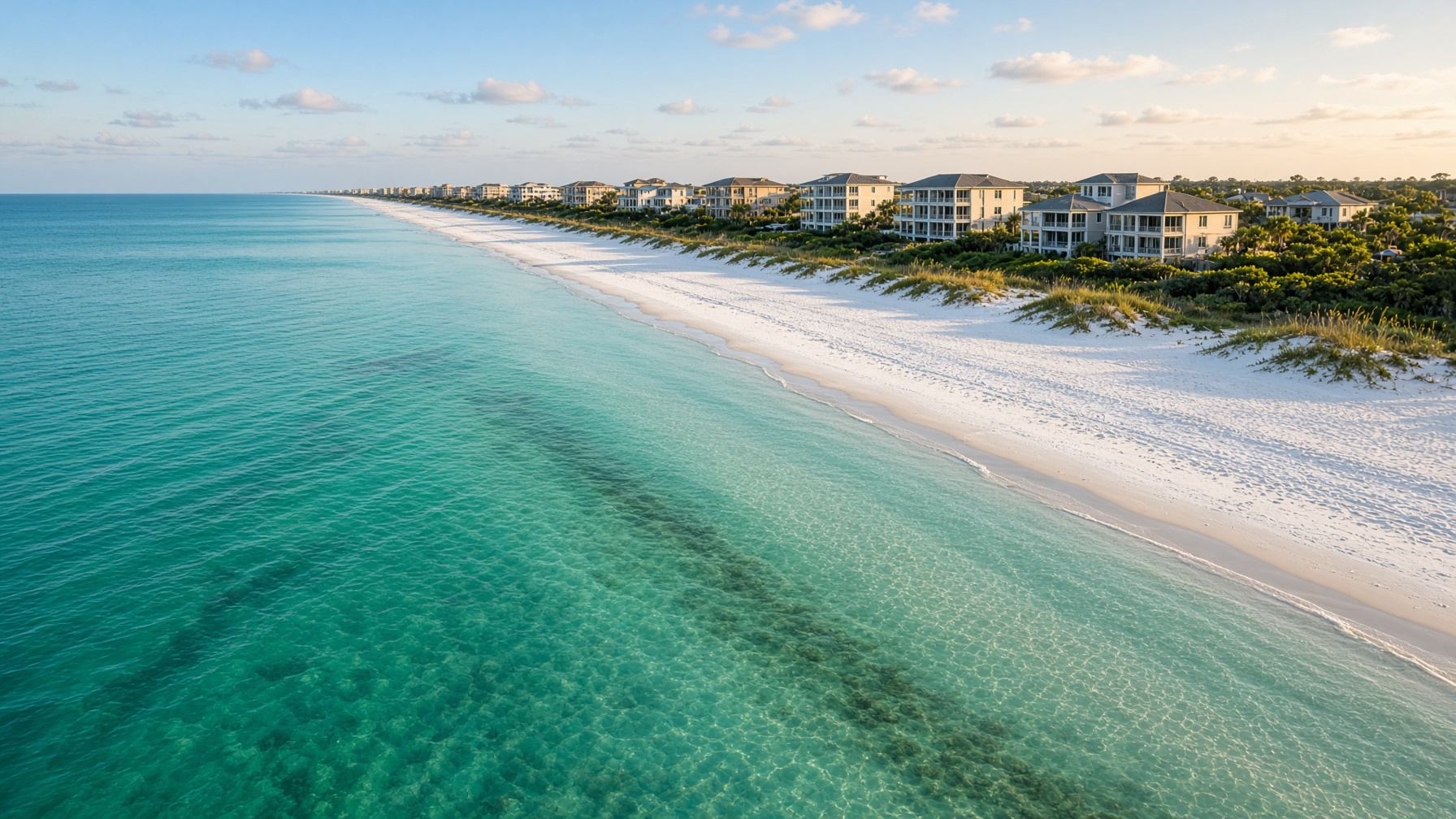 Aerial view of Miramar Beach on the Emerald Coast